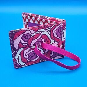 Fossil Pebbled Leather Key-Per Bifold Card Case Wallet Elastic Strap Pinks